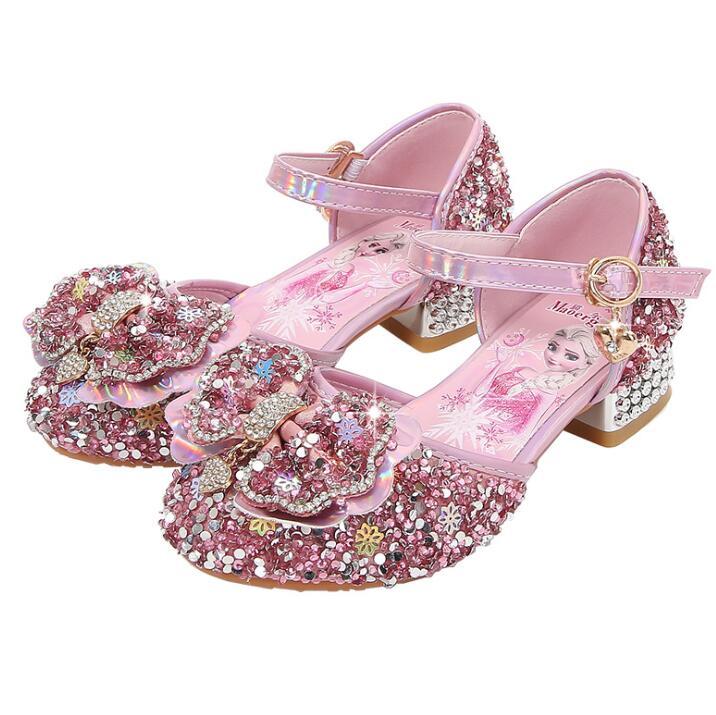 Изображение товара: Новинка; Детские сандалии принцессы; Свадебные вечерние туфли с блестками для девочек; Детские модельные туфли для девочек; Босоножки на высоком каблуке для девочек