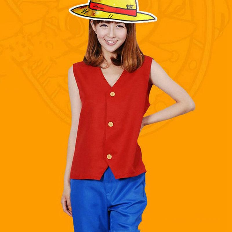 Изображение товара: Аниме One Piece Monkey D. Луффи костюм для мужчин и женщин красный жилет соломенная шляпа
