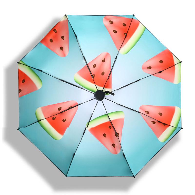 Изображение товара: Зонтик от солнца YADA 2020, с фруктами, арбузами, 8 костей, мини карманные зонтики, Складывающийся в 5 раз, зонты от дождя для женщин, с УФ-защитой YS200117