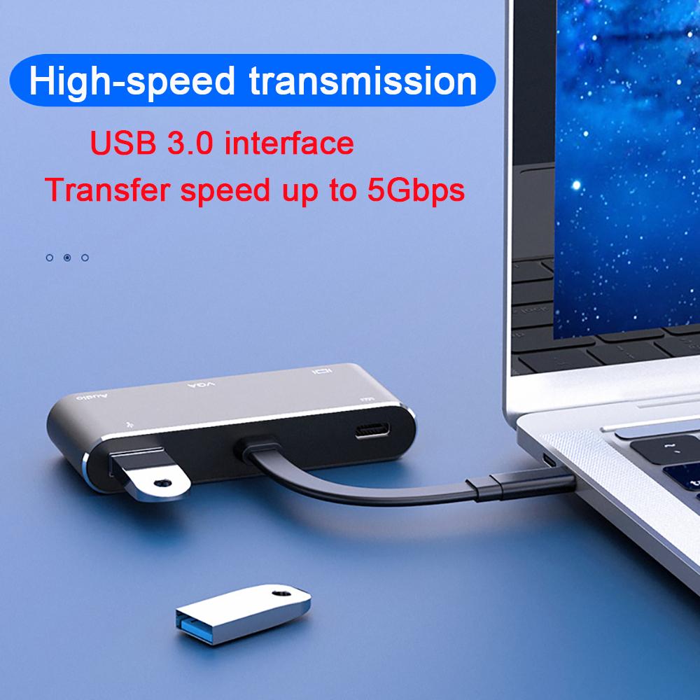 Изображение товара: Кабель с разъемами типа C и 4K HDMI VGA USB 3,0 USB-C концентратор 3,5 аудио-разъем AUX USB 3,1 PD адаптер для MacBook Samsung S9 Dex Huawei P30 ТВ проектор