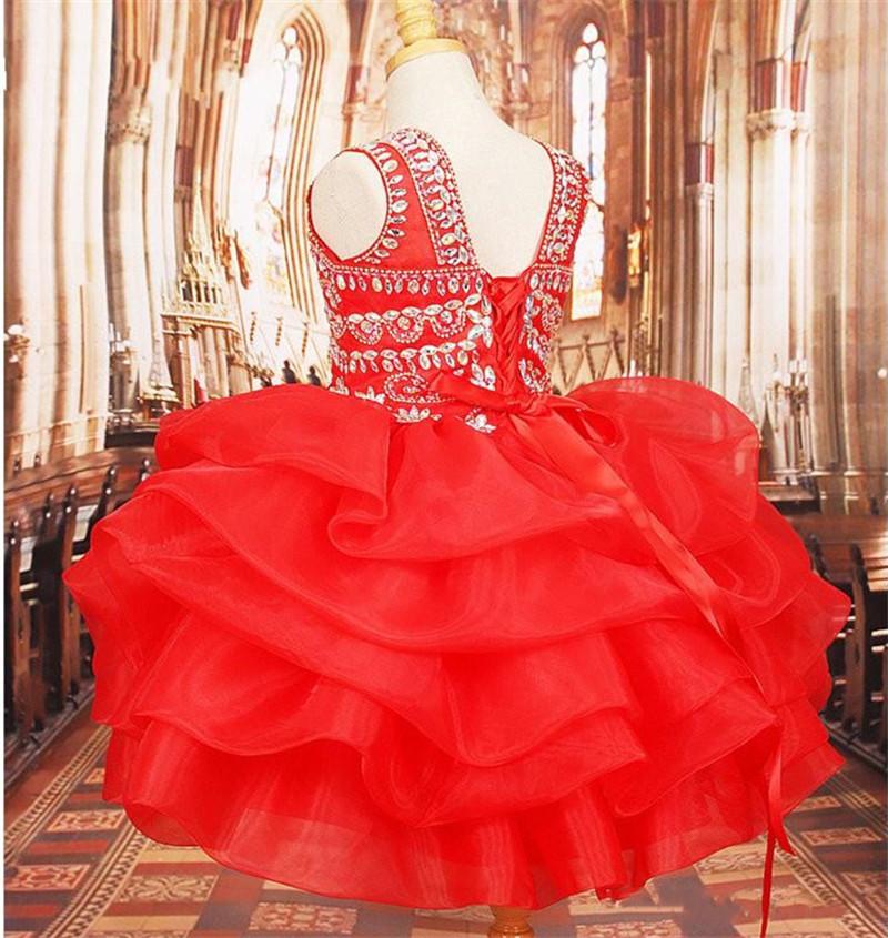 Изображение товара: Платья для девочек, красные, украшенные кристаллами, с красным цветком, блестящие красные платья знаменитостей для девочек, красные платья-пачки для дня рождения