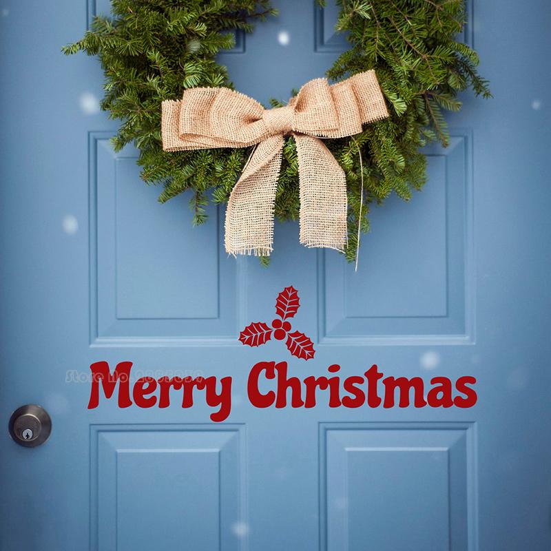 Изображение товара: Виниловые наклейки на дверь с изображением листьев, Рождественский Декор для гостиной, рождественские наклейки на стену, украшение для дома LL2200