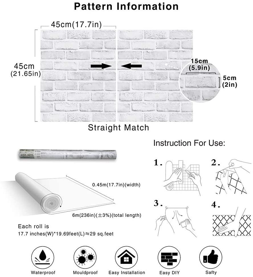 Изображение товара: Самоклеящаяся бумага HaoHome для стен из искусственного кирпича, цвет белый/серый, декоративные обои для ванной