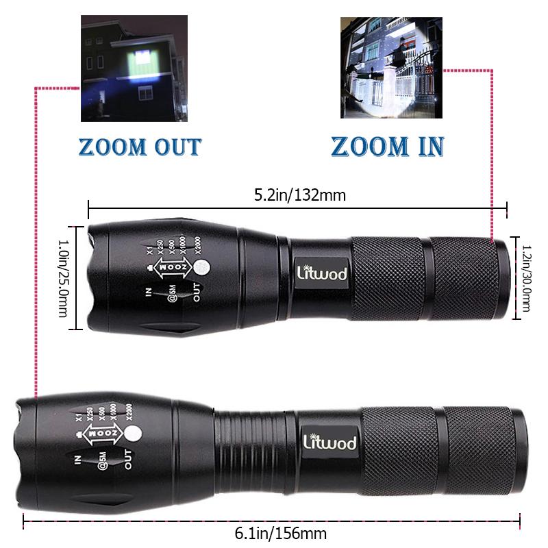 Изображение товара: Светодиодный фонарик Litwod z25 8000 Люмен, портативный фонарь для охоты, фонарь, 5 режимов, фонарь для самообороны, L2, масштабируемый ночсветильник