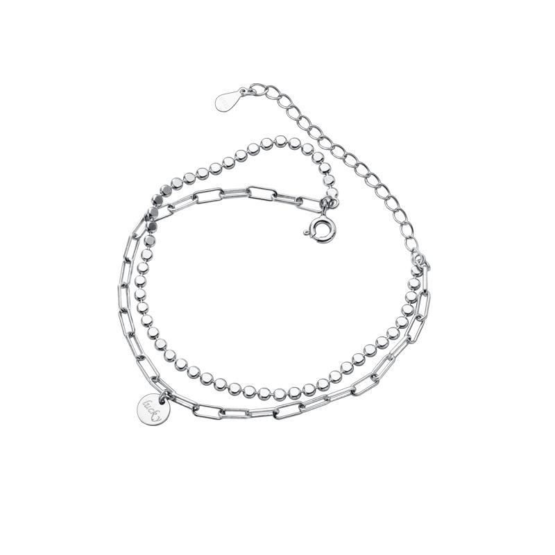 Изображение товара: Аутентичный женский серебряный двухрядный браслет-цепочка «U» с монетами, браслет на запястье с подвесками Lucky Bean, Изящные Ювелирные изделия