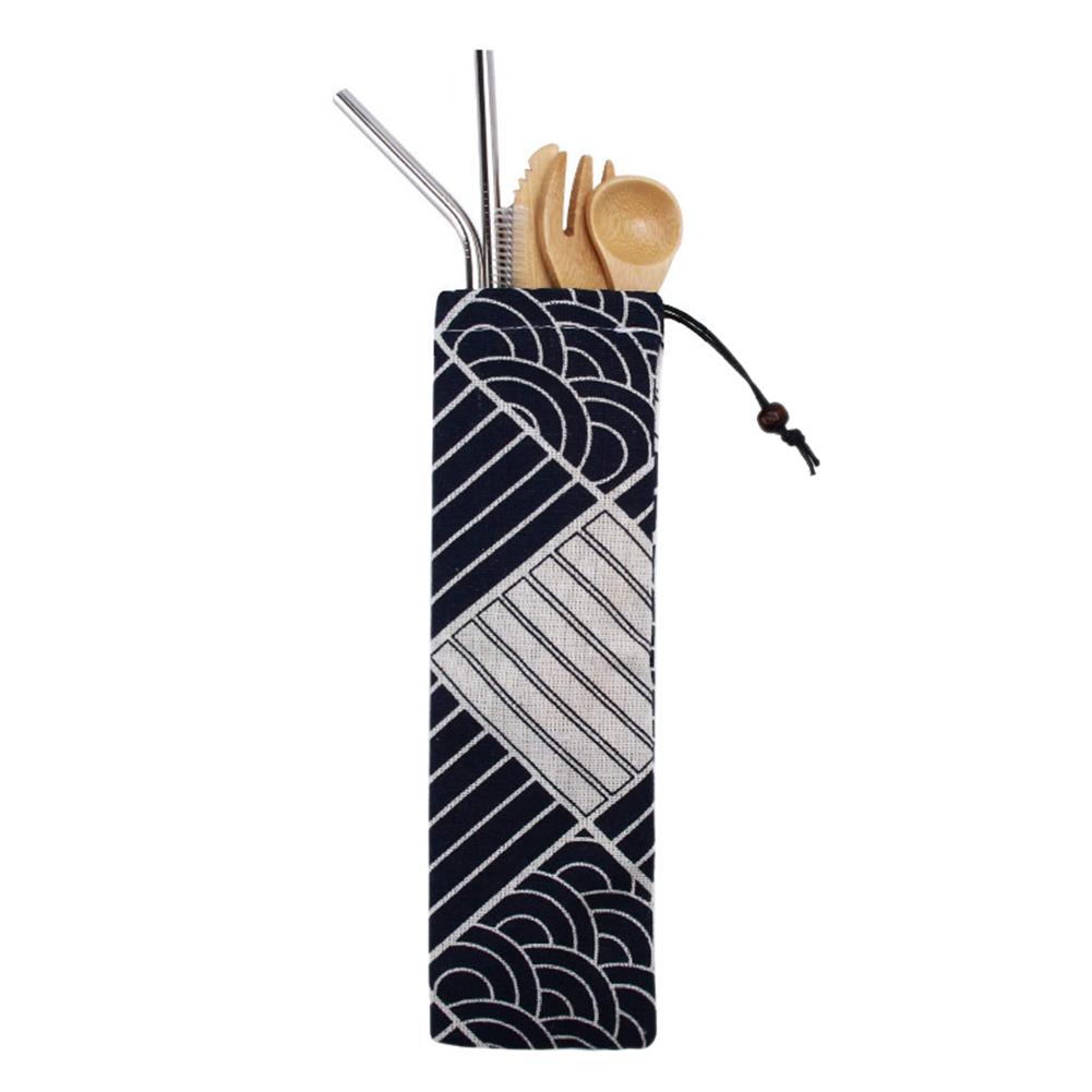 Изображение товара: Японский стиль деревянные бамбуковые столовые приборы набор посуды вилка ложка набор ножей Изысканная посуда для пикника с тканевым мешком