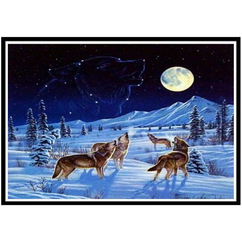 Изображение товара: DIY 5D алмазная картина Снежная сцена волк животные пейзаж ночное небо круглый домашнее украшение с бриллиантами настенные наклейки ручной работы новый год g