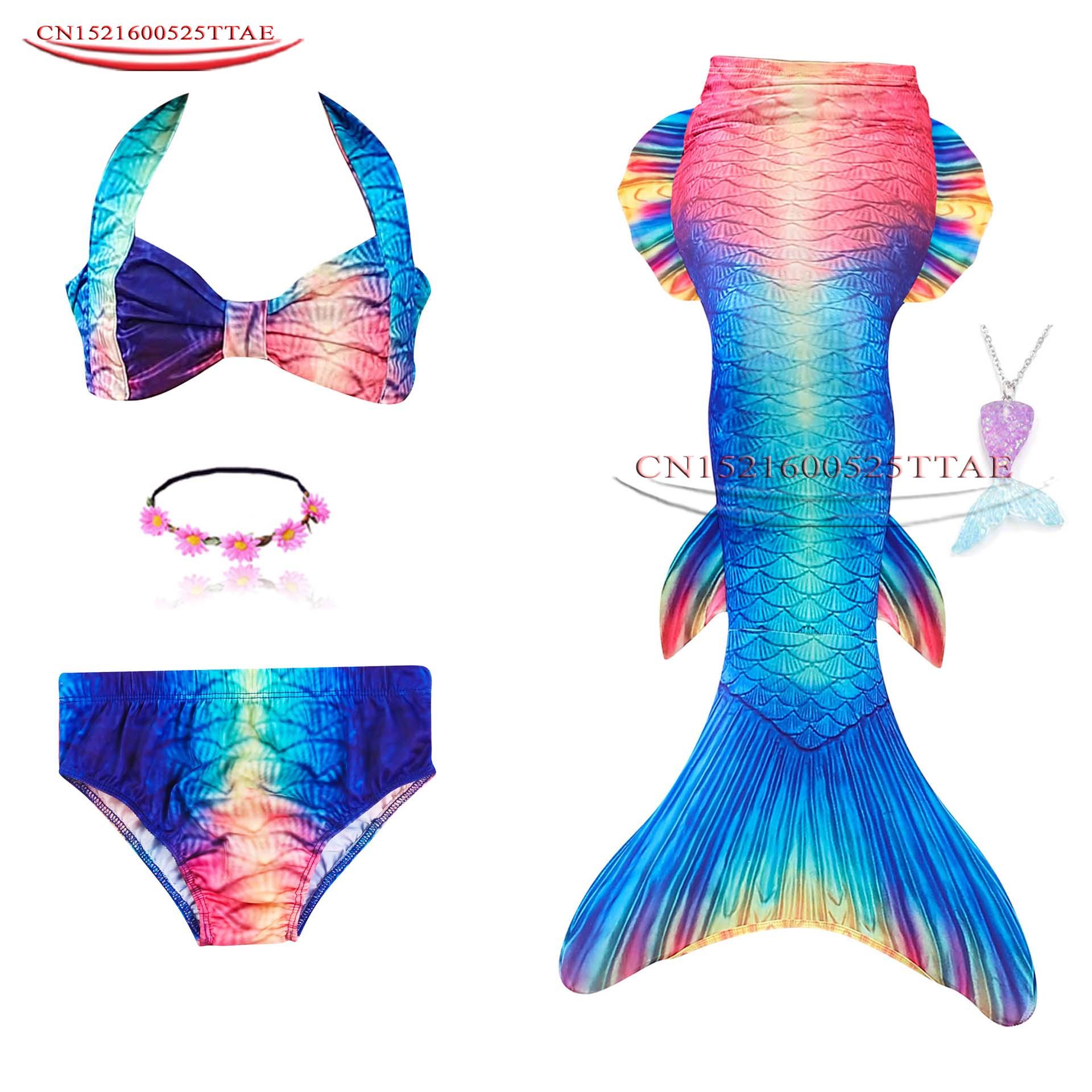 Изображение товара: Детский костюм Русалочки, для девочек, купальный костюм, бикини, купальный костюм, хвост Русалочки, парики для косплея, 2020