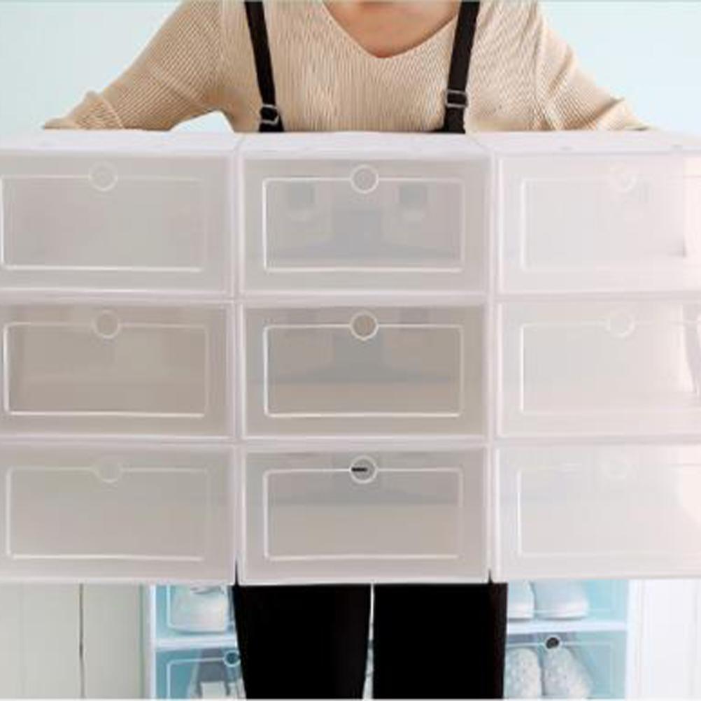 Изображение товара: 6 шт. коробка для обуви прозрачный утолщенный ящик чехол Пластиковые обувные коробки Штабелируемый органайзер для обуви коробка для обуви стеллаж хранение обуви