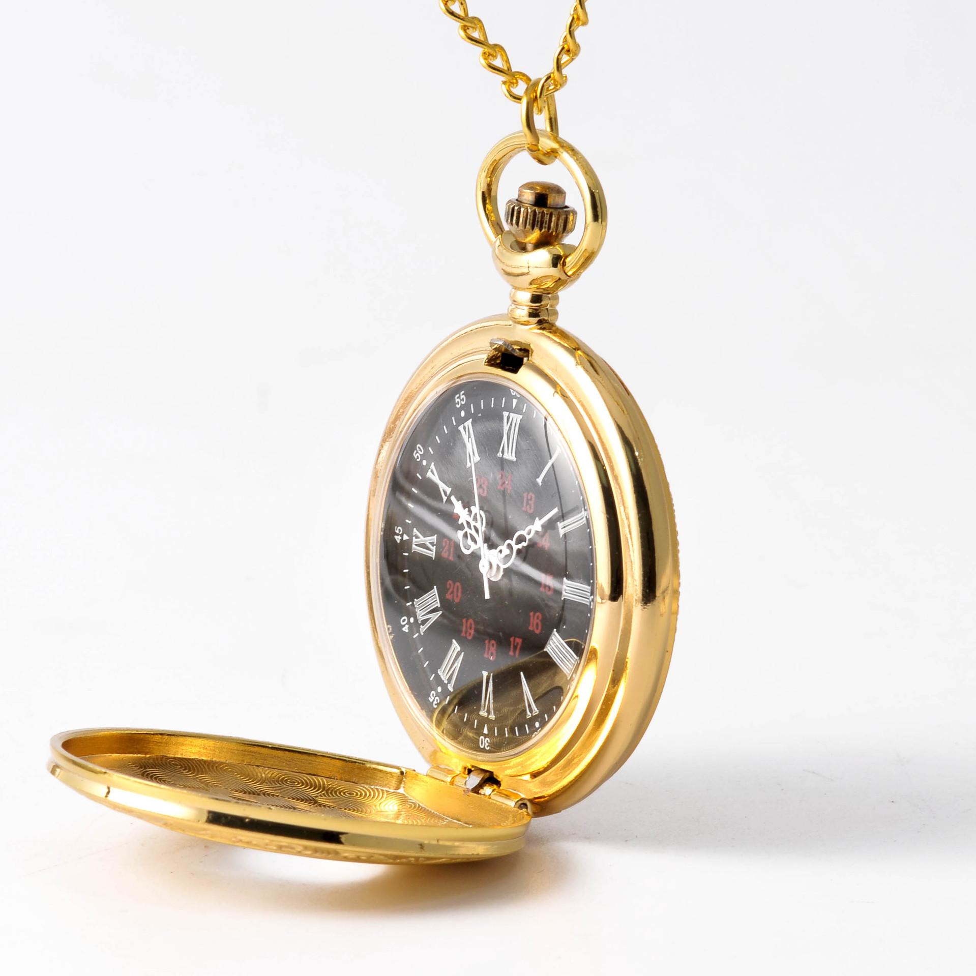 Изображение товара: Винтажные Золотые римские карманные часы в стиле стимпанк кварцевые карманные часы с ожерельем и цепочкой для часов мужские и женские мужские часы