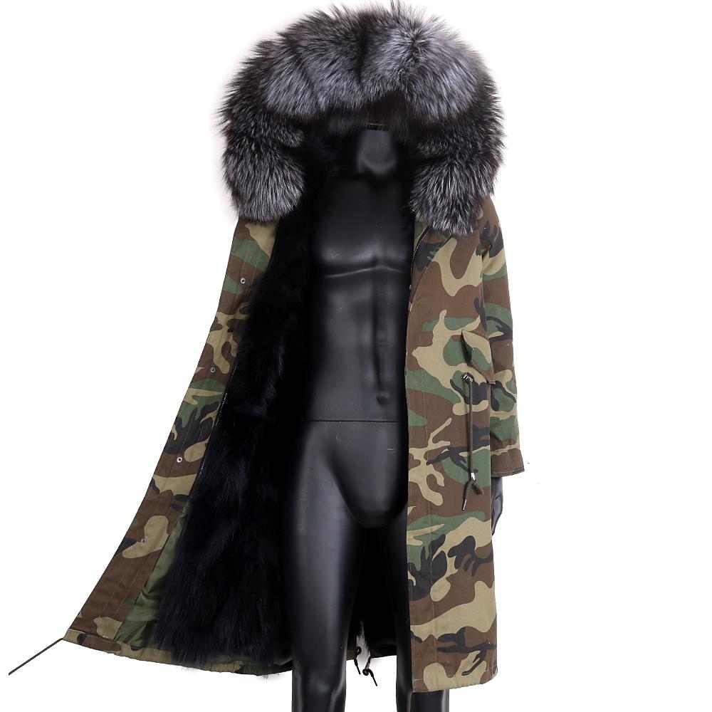 Изображение товара: Мужская куртка с подкладкой из кроличьего меха, зимняя камуфляжная, водонепроницаемая, с воротником из натурального меха енота и капюшоном, плотная, теплая, 7XL