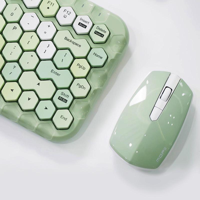 Изображение товара: Беспроводная клавиатура и мышь, набор из розовой клавиатуры и мыши с сердечками для девочек, мини-клавиатура, клавиатура teclado