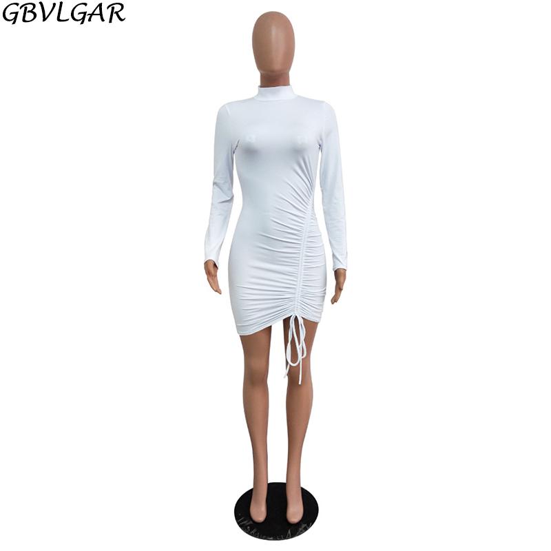 Изображение товара: GBVLGAR 2020 осенне-зимнее платье с круглым вырезом и асимметричным поясом, женское Бандажное платье, сексуальное облегающее однотонное мини-платье с ягодицами