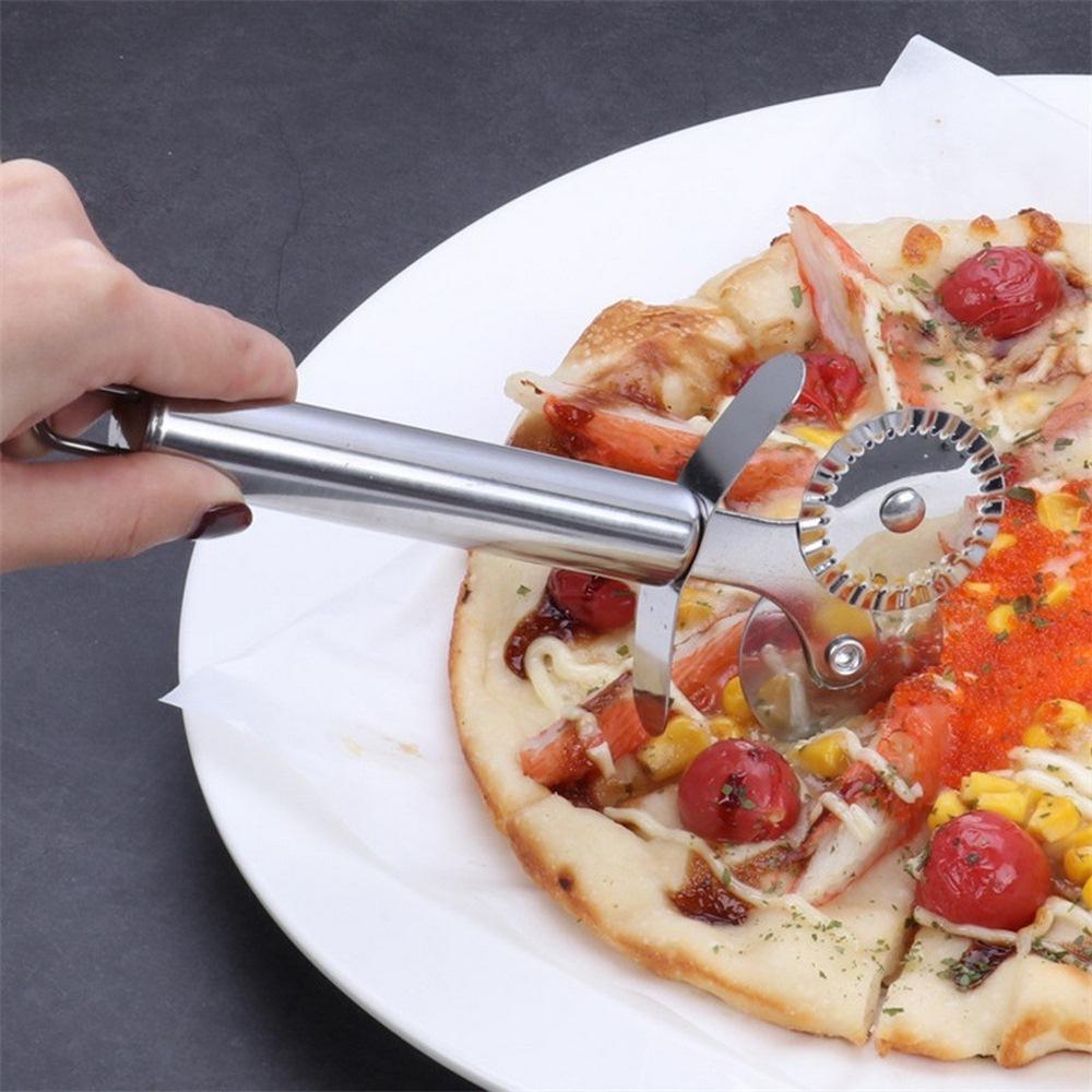 Изображение товара: Круглый нож для пиццы, Одноместный/двойной резец из нержавеющей стали, для пиццы, торта, хлеба, Пирогов, нож для резки пиццы, кухонный инструмент