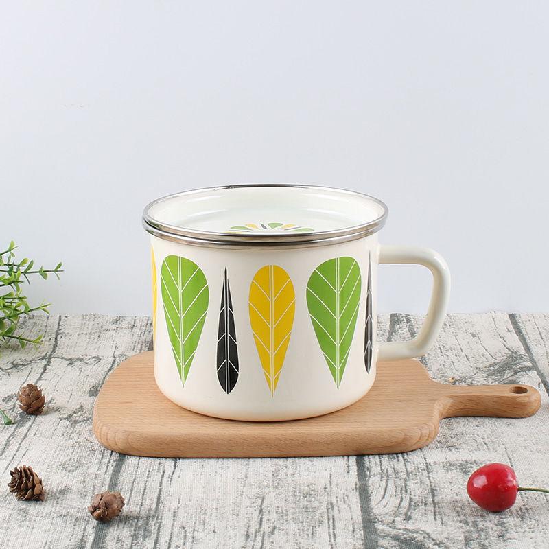Изображение товара: JINSERTA винтажная эмалированная чаша с принтом чашка утолщенный домашний кухонный пищевой контейнер Студенческая миска с крышкой