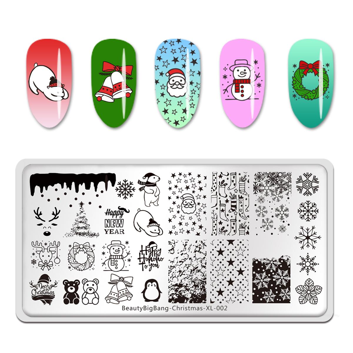 Изображение товара: Трафарет для стемпинга ногтей Beauty Big Bang, пластины из нержавеющей стали с изображением рождественской снежинки снеговика оленя звезд, шаблон для дизайна ногтей