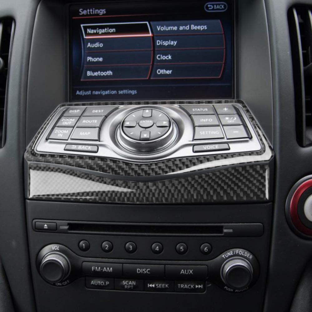 Изображение товара: Для Nissan 370Z Z34 2009-up, автомобильная радиоприставка из углеродного волокна, система управления навигацией, рамка, наклейка, крышка, автомобильные аксессуары