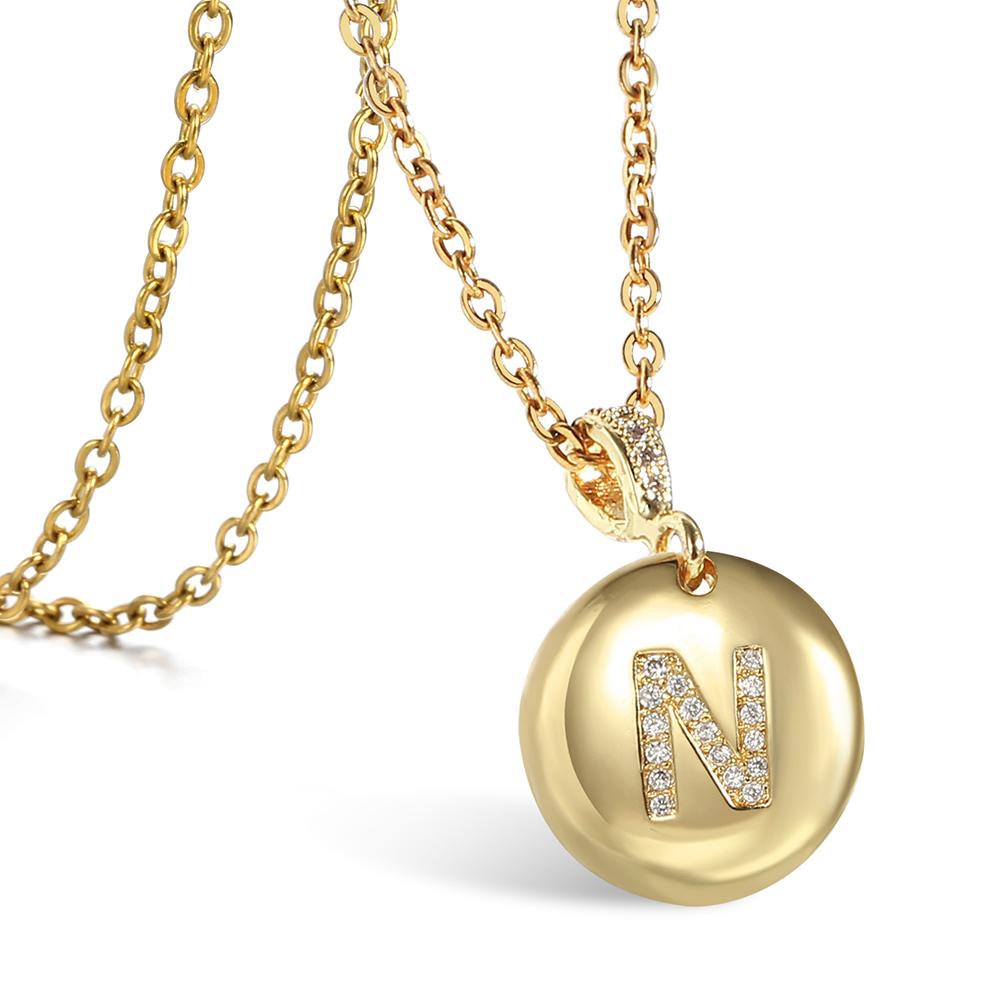 Изображение товара: Новинка 2020, A-Z ожерелье с буквенным принтом для женщин и девочек, желтое золото, медь, CZ, персональное имя, ювелирное изделие, цепочка, GP423A