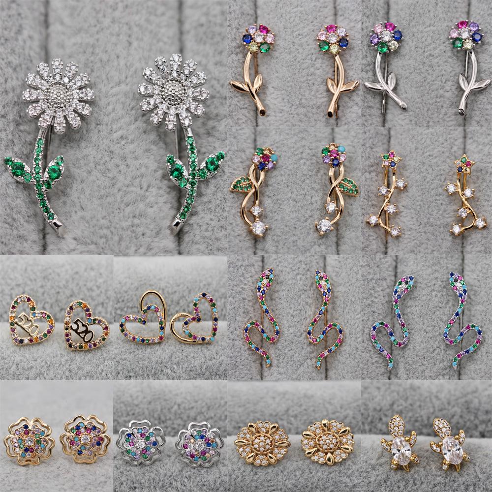 Изображение товара: Модные серьги для женщин, серьги с кристаллами и цветами, серьги-гвоздики для женщин, роскошные серьги-гвоздики для подарков, ювелирные изделия с камнями