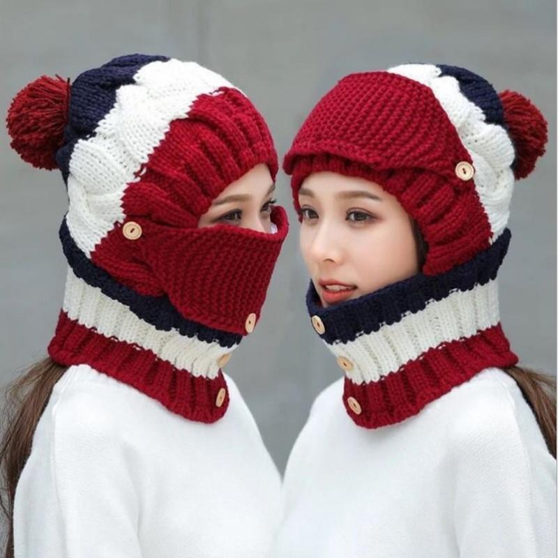 Изображение товара: Новинка 2020, модная шапка, зимняя/зимняя Толстая шапка, шарф, женская теплая вязаная шапка, шляпки для женщин, высокое качество
