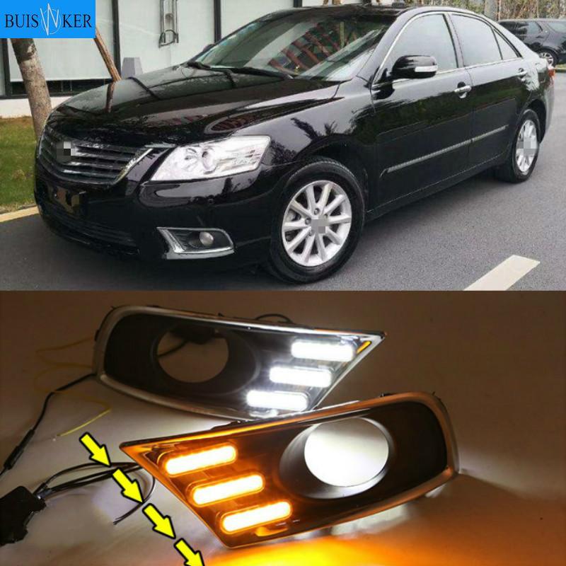 Изображение товара: 2 шт. Автомобильный светодиодный дневный ходовой светильник DRL, сигнальные лампы поворота, водонепроницаемый бампер, светильник для Toyota Camry 2009-2011