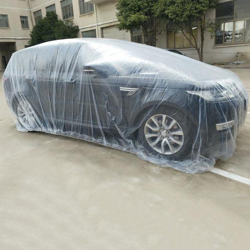 Изображение товара: Одноразовый чехол для автомобиля, водонепроницаемый прозрачный пластиковый пылезащитный чехол, дождевик, универсальный чехол для автомобиля SUV, дождевик, снег, гараж