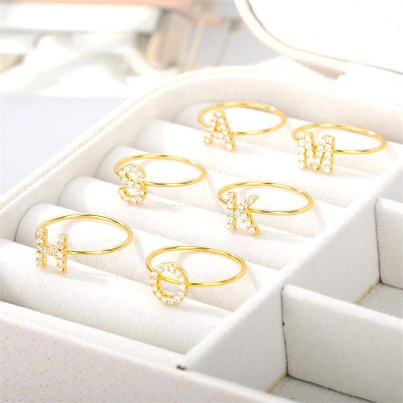 Изображение товара: Регулируемое A-Z кольцо в богемном стиле с медным цирконием кольца с буквами для женщин и девочек вечерние свадебные ювелирные изделия подарок
