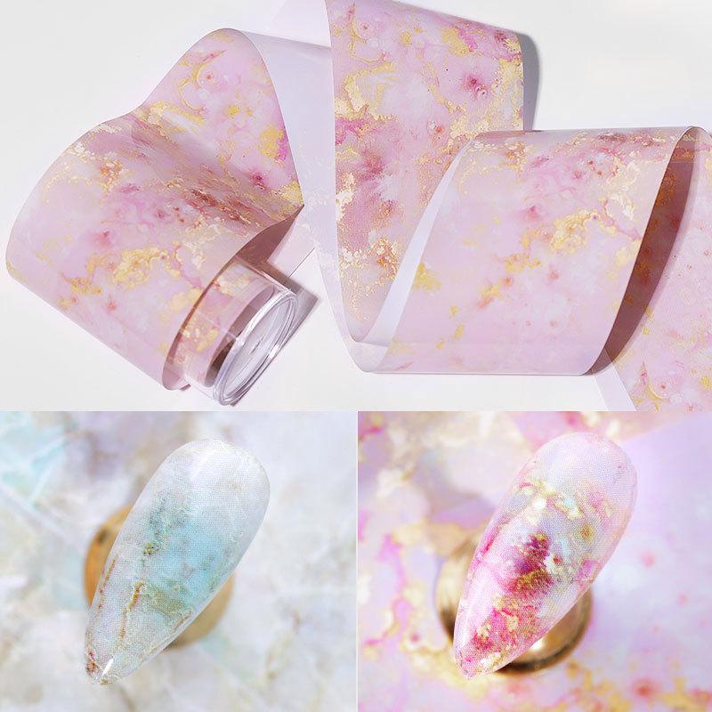 Изображение товара: 4*100 см/рулон мраморная серия, фольга для ногтей, цветущая розовая синяя бумага, переводная наклейка для дизайна ногтей, искусственные наклейки, украшения