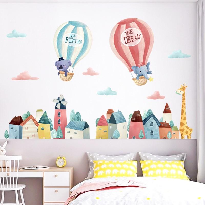 Изображение товара: DIY животные наклейки на стену воздушный шар для мальчиков и девочек, декор для детской комнаты, эстетические детские обои для спальни, украшения дома, наклейки, плакат