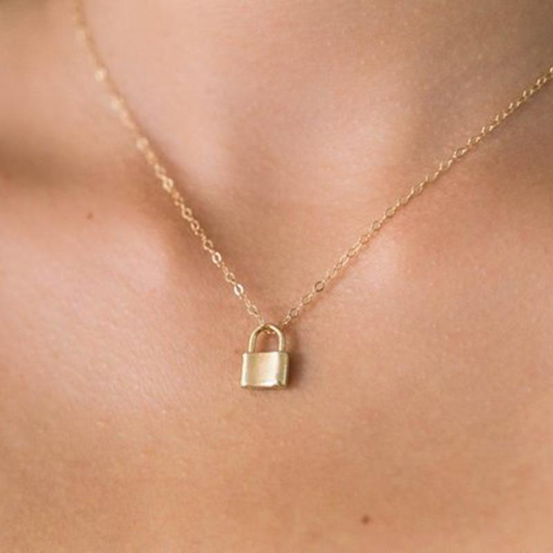 Изображение товара: HebeDeer простое модное ожерелье с блокировкой для девушек цепочка для женщин светло-желтого золота винтажные ожерелья ювелирные изделия подвесные ожерелья