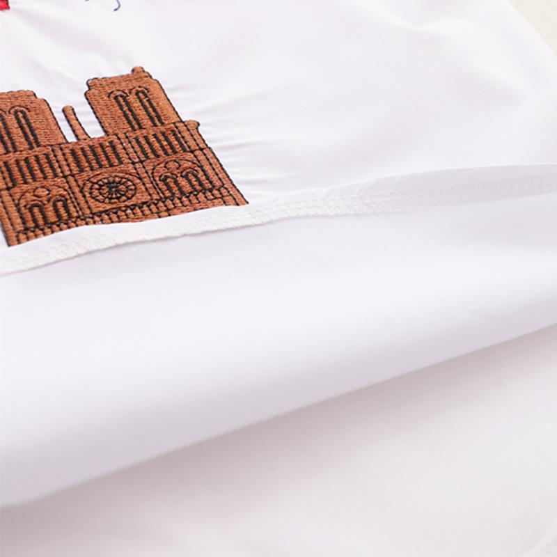 Изображение товара: Женская хлопковая блузка на пуговицах, белая Повседневная рубашка с отложным воротником и длинным рукавом, блузка с вышивкой, 2022 50, 5083