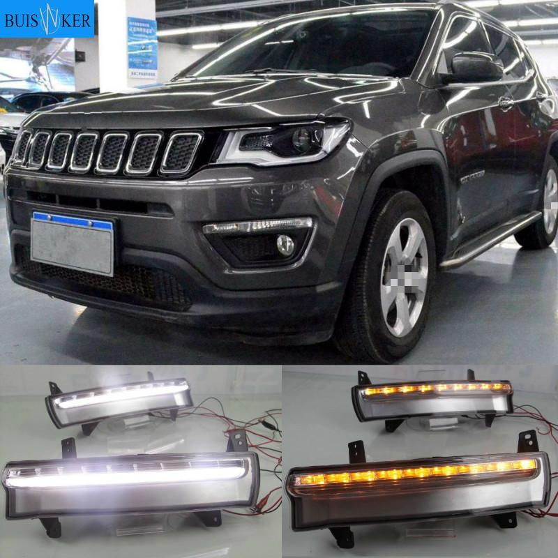 Изображение товара: 1 пара для Jeep Compass 2017 2018 2019 светодиодный DRL Дневной светильник Водонепроницаемый Желтый Сигнальная лампа