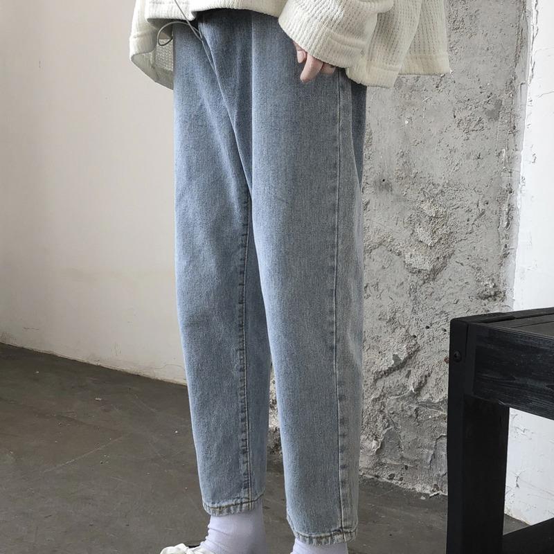 Изображение товара: Джинсы мужские зауженные однотонные, модные брюки из денима с вареным эффектом, Повседневная Уличная одежда, дикие прямые джинсовые брюки в стиле хип-хоп, осень