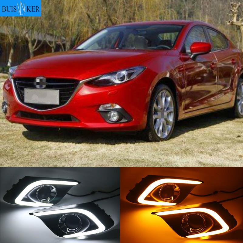 Изображение товара: Дневные ходовые огни для Mazda 3 Axela, 1 пара, дневные ходовые огни для Mazda 3 Axela 2014, 2015, 2016, противотуманные фары 12 В, дневной свет с желтым светом