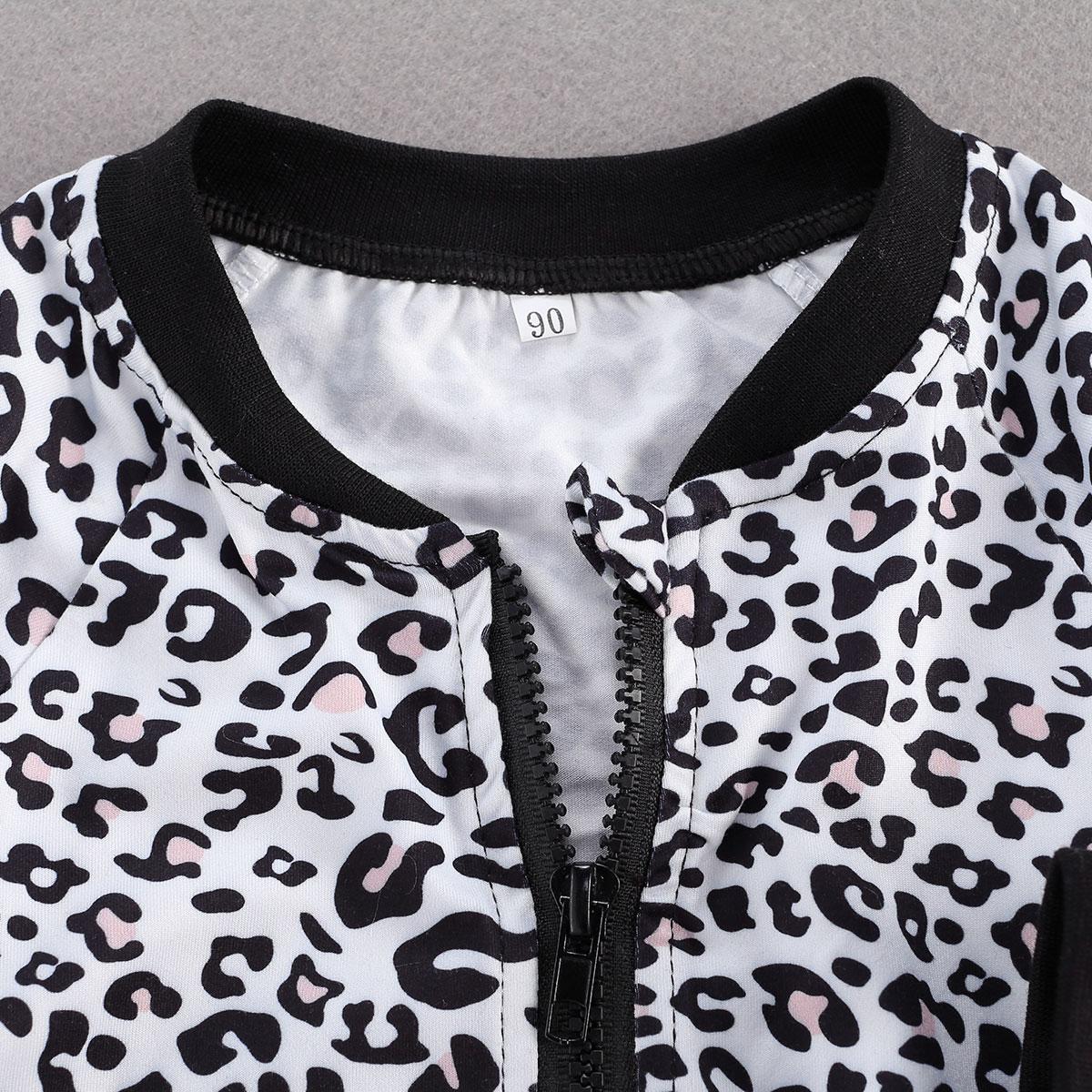 Изображение товара: Детский Повседневный костюм с леопардовым принтом; Куртка + брюки; Комплект из 2 предметов с оборками и эластичной резинкой на талии; Гладкая застежка-молния; Весенняя одежда