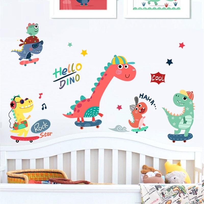 Изображение товара: Детские Настенные стикеры Hello Dinosaur, настенные наклейки с животными для детской спальни, Декорации для детской комнаты, ПВХ обои, настенное искусство