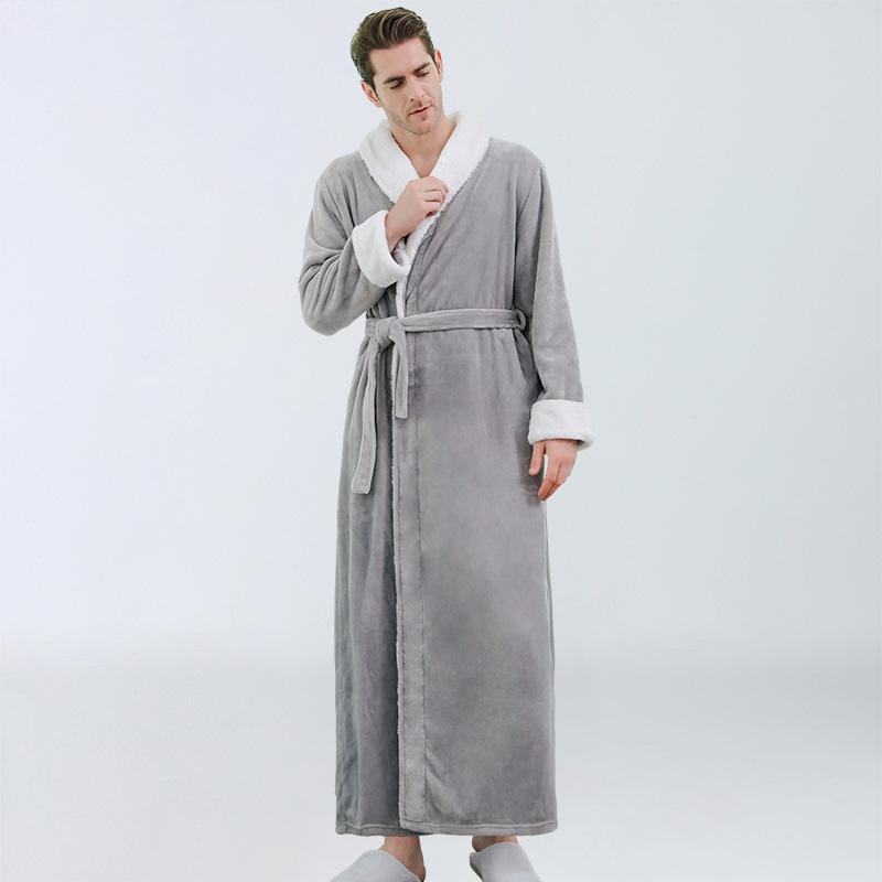 Изображение товара: Осенне-зимняя утепленная и длинная Коралловая бархатная ночная рубашка мужская зимняя Фланелевая Пижама домашняя одежда