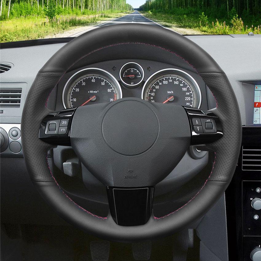 Изображение товара: LQTENLEO Black Genuine Leather Steering Wheel Cover For Vauxhall Astra 2004-2009 Signum Vectra C 2005-2009 Zaflra (B) 2005-2014