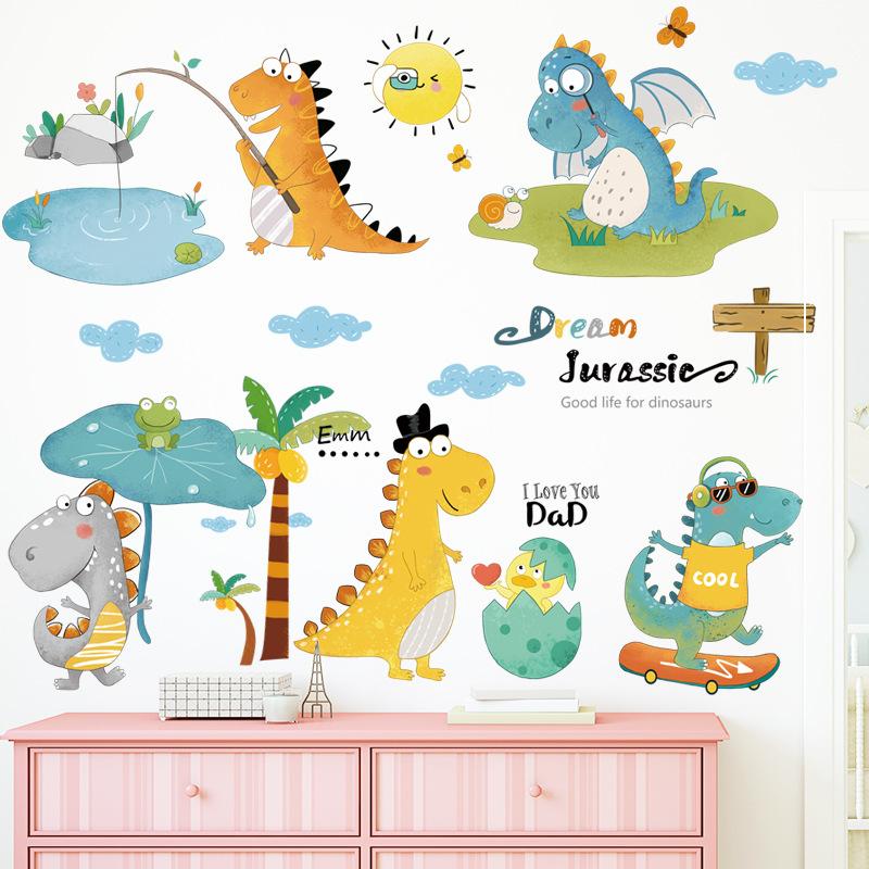 Изображение товара: Zollor мультяшный милый динозавр скейтборд стикер на стену детская комната Детский Сад Фон настенная креативная декоративная наклейка