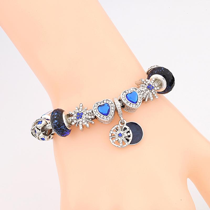 Изображение товара: Браслет со звездой, темно-синим кристаллом, браслет с Луной, с шариком неба, сердцем, бусина, жесткий браслет, самодельный ювелирный подарок, браслет для мужчин