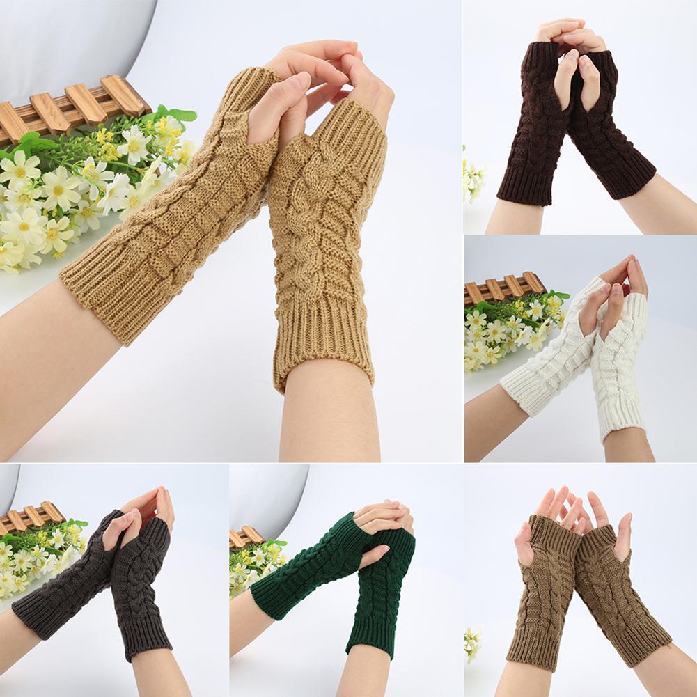 Изображение товара: Женские модные зимние и осенние перчатки, эластичные однотонные теплые длинные митенки без пальцев, вязаные мягкие перчатки, 8 цветов, s