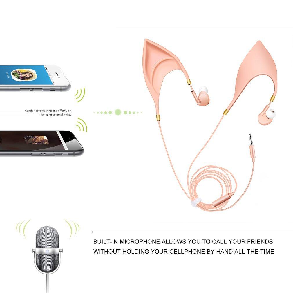 Изображение товара: Милые наушники в форме эльфа с шумоподавлением, дизайн в ушах, универсальные Проводные проводные наушники-вкладыши, встроенный микрофон USB