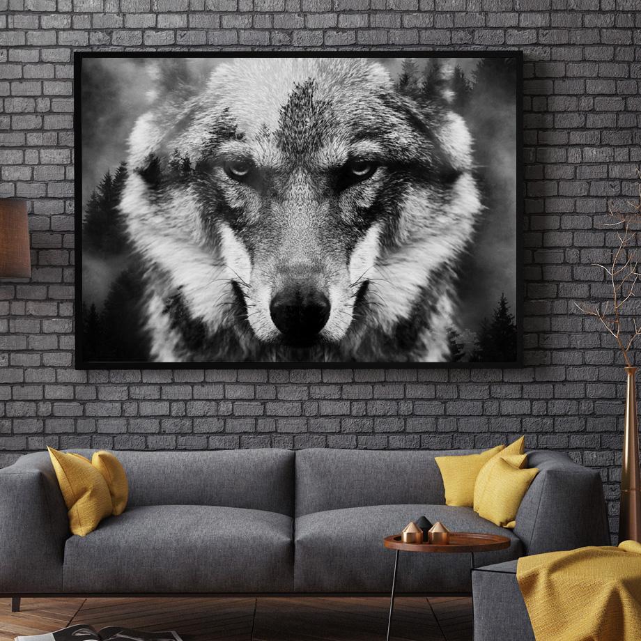 Изображение товара: Абстрактный медведь волк пейзаж настенная Картина на холсте скандинавские постеры и принты черные белые настенные картины для декора гостиной