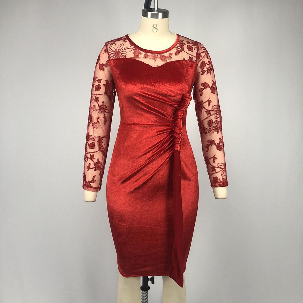 Изображение товара: Сексуальное женское платье с длинным рукавом, кружевное, лоскутное, с рюшами, облегающее, вечернее, женская одежда, уличная одежда, 2021
