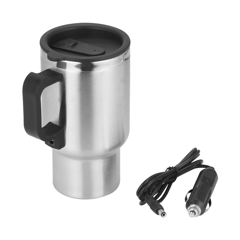 Изображение товара: 12V 450ML чашка из нержавеющей стали, чайник для путешествий, кофейная кружка, портативная электрическая Автомобильная вода, сохраняющая тепло, чайник + кабель для прикуривателя