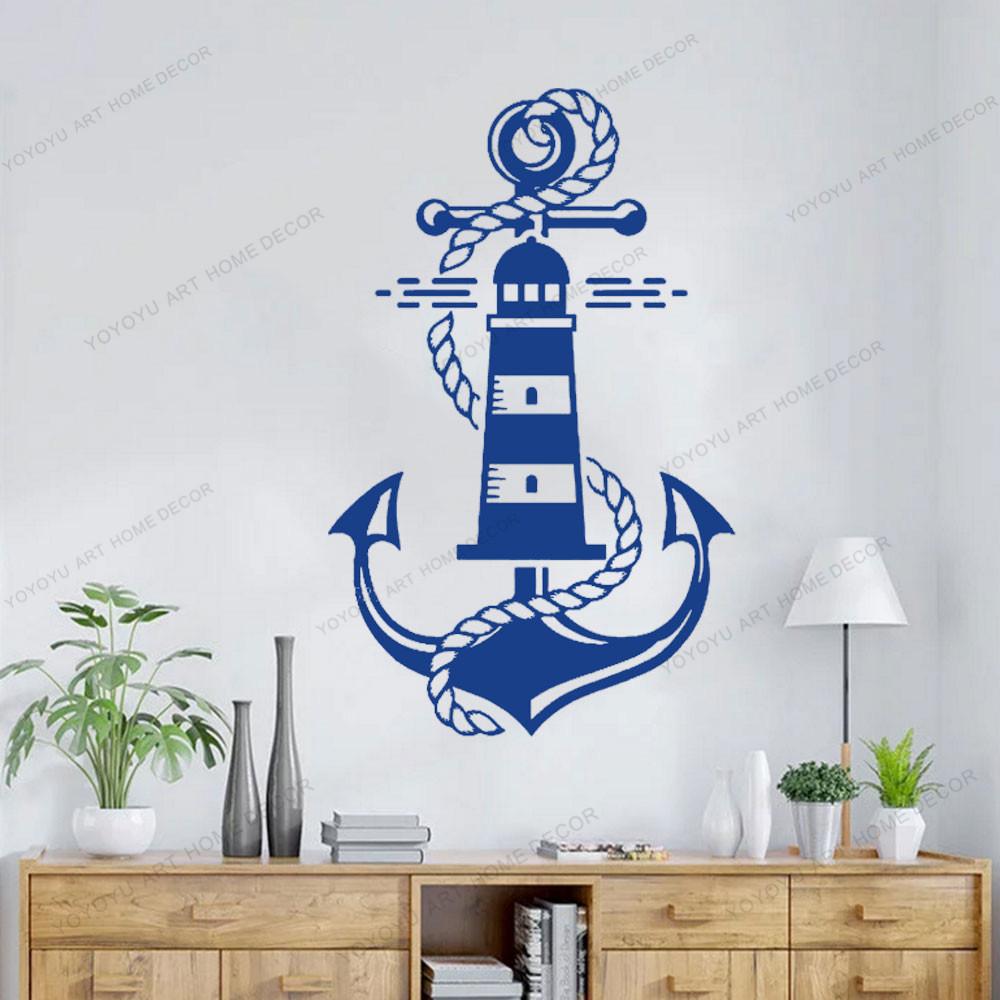 Изображение товара: Мореходный морской якорь Маяк виниловые настенные наклейки украшения дома для гостиной съемные художественные настенные наклейки CX558