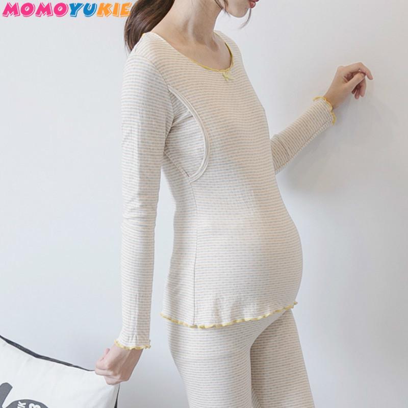 Изображение товара: Осенняя Пижама для грудного вскармливания ночное белье для кормления грудью пижамные комплекты для кормящих матерей одежда для сна для кормящих матерей Пижама для беременных