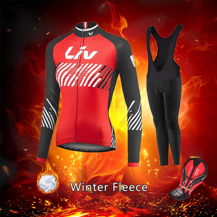 Изображение товара: Женский Теплый зимний комплект из Джерси для велоспорта 2022 LIV, Спортивная термальная флисовая одежда для шоссейного велосипеда, комбинезоны, брюки, костюм для горного велосипеда, Женская велосипедная одежда