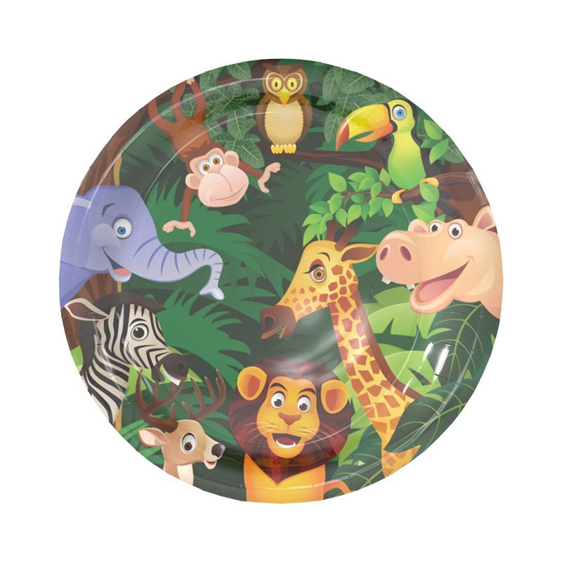 Изображение товара: Одноразовая посуда с изображением джунглей, животных, жирафа, Льва, зебры, слона, баннер на тарелке, соломенная чашке, для детского дня рождения, Декор