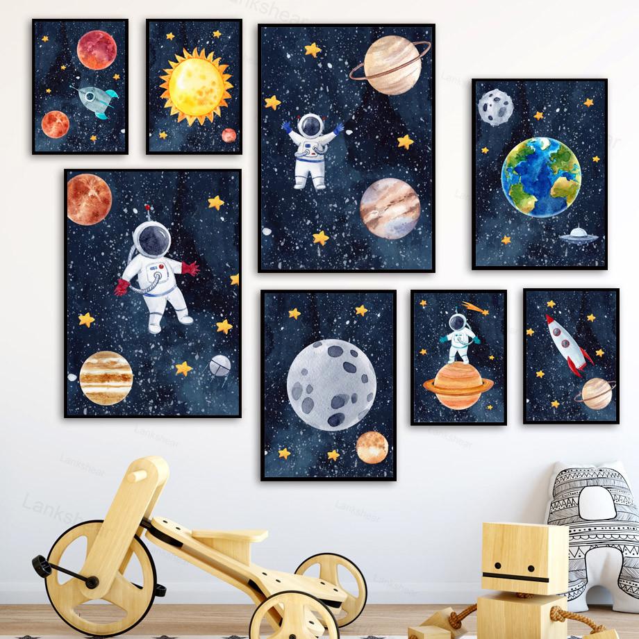 Изображение товара: Космическая планета, луна, солнце, настенная печать, Картина на холсте, скандинавский плакат, украшение детской комнаты
